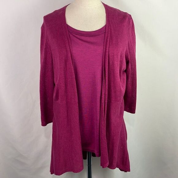 Eileen Fisher Hot Pink Sweater Set With Cardigan - Picture 1 of 9